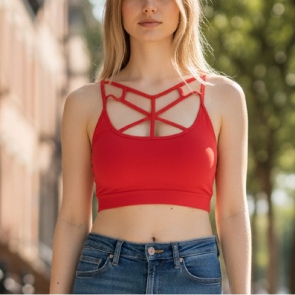 NEW•Zenana Lipstick Red Caged Front Bralette•1X/2X